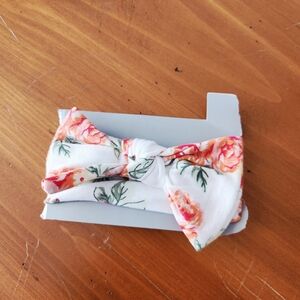 Floral White and Peach Baby Bow Headband